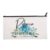 Gorgeous Blue Rose Floral Canvas Cosmetic Bag (Front)