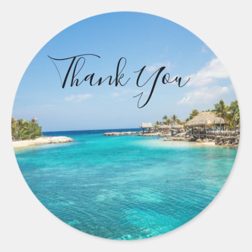 Gorgeous Blue Tropical Beach Photo Thank You Classic Round Sticker