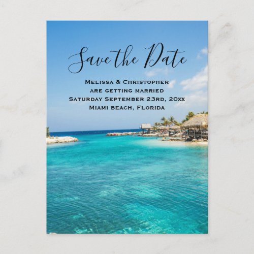 Gorgeous Blue Tropical Beach Save the Date Wedding Invitation Postcard