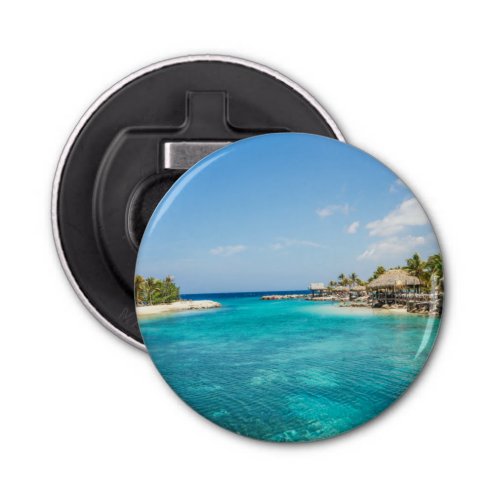 Gorgeous Blue Tropical Beach with Thatched Huts Bottle Opener
