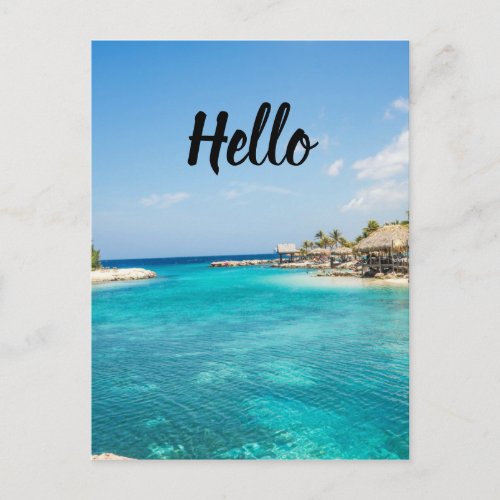 Gorgeous Blue Tropical Beach with Thatched Huts Postcard