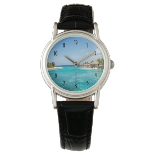 Gorgeous Blue Tropical Beach with Thatched Huts Watch