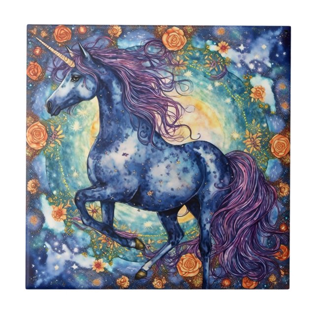 Gorgeous Blue Unicorn Ceramic Tile (Front)