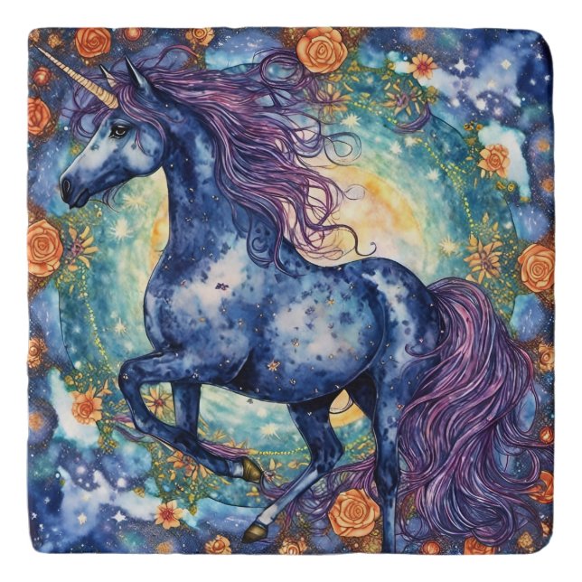Gorgeous Blue Unicorn Trivet (Front)