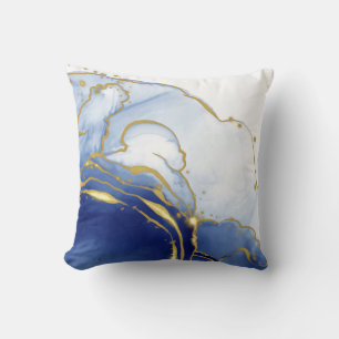 Gorgeous Blue, White and Gold Throw Pillow