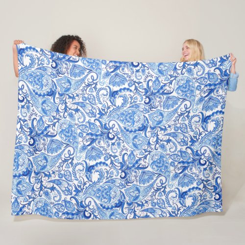 Gorgeous Blue White Floral Paisley Art Pattern Fleece Blanket