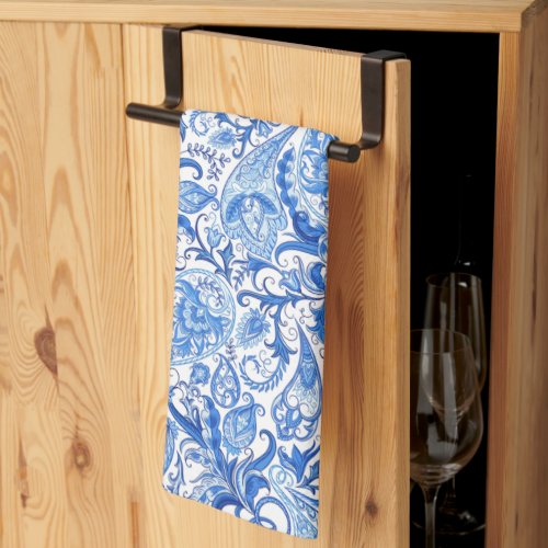 Gorgeous Blue White Floral Paisley Art Pattern Kitchen Towel