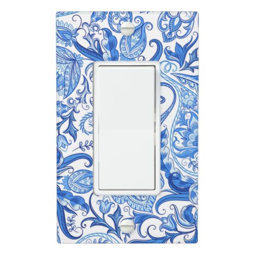 Gorgeous Blue White Floral Paisley Art Pattern Light Switch Cover
