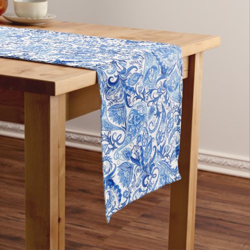 Gorgeous Blue White Floral Paisley Art Pattern Long Table Runner