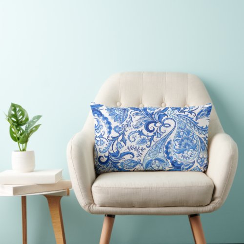 Gorgeous Blue White Floral Paisley Art Pattern Lumbar Pillow