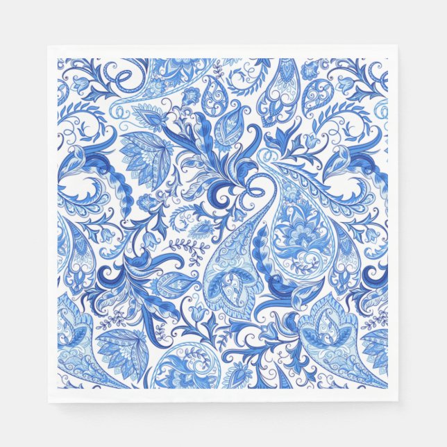 Gorgeous Blue White Floral Paisley Art Pattern Napkins (Front)