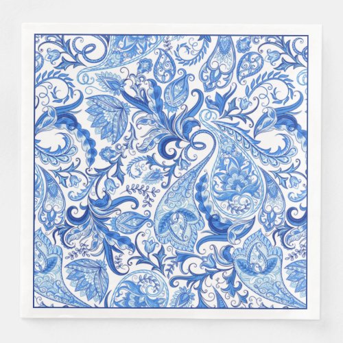 Gorgeous Blue White Floral Paisley Art Pattern Paper Dinner Napkins