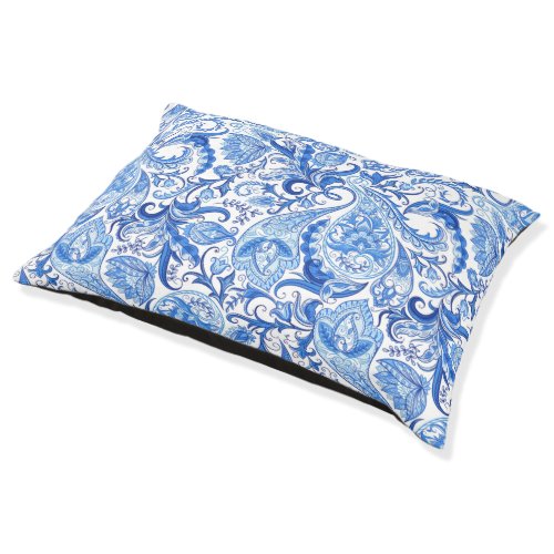 Gorgeous Blue White Floral Paisley Art Pattern Pet Bed