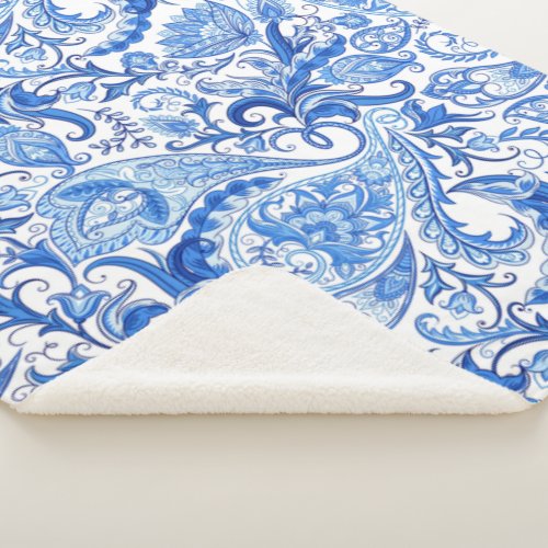 Gorgeous Blue White Floral Paisley Art Pattern Sherpa Blanket