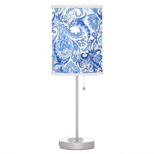Gorgeous Blue White Floral Paisley Art Pattern Table Lamp