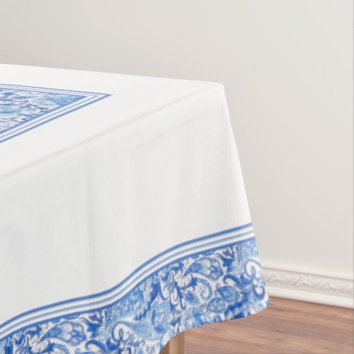 Gorgeous Blue White Floral Paisley Art Pattern Tablecloth
