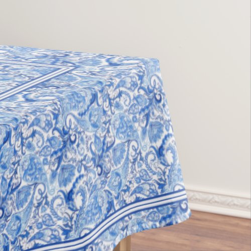 Gorgeous Blue White Floral Paisley Art Pattern Tablecloth
