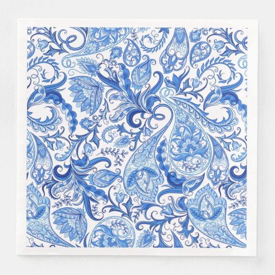 Gorgeous Blue White Floral Paisley Pattern Paper Dinner Napkins