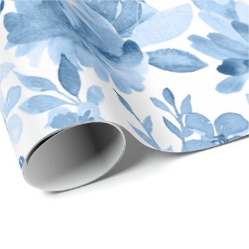 Gorgeous Blue & White Watercolor Floral Wrapping Paper by SimpleElegance at Zazzle