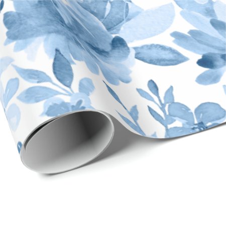 Gorgeous Blue & White Watercolor Floral Wrapping Paper