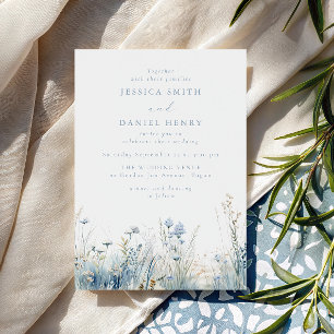 Gorgeous Blue Wildflower Meadow Wedding Invitation