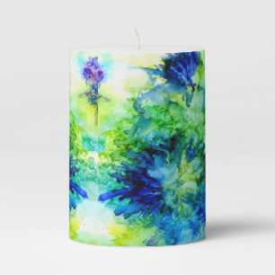 Gorgeous blues and green abstract art pillar candle