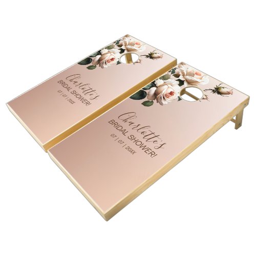 Gorgeous Blush Beige Oil Rose Bridal Shower Cornhole Set