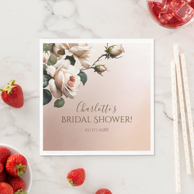 Gorgeous Blush Beige Oil Rose Bridal Shower  Napkins (Insitu)