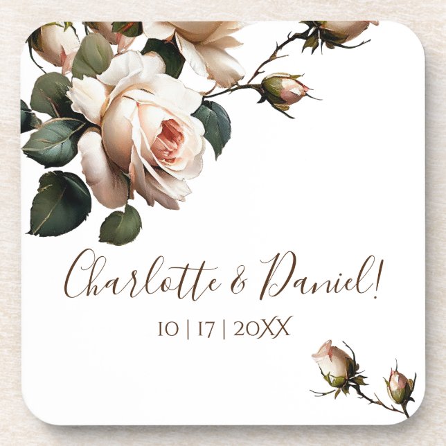 Gorgeous Blush Beige Oil Rose Wedding Beverage Coaster (Front)