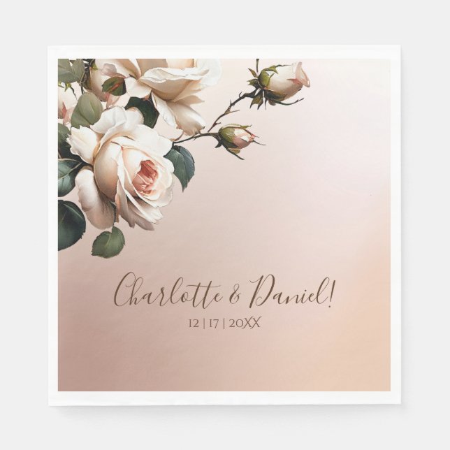 Gorgeous Blush Beige Oil Rose Wedding  Napkins (Front)
