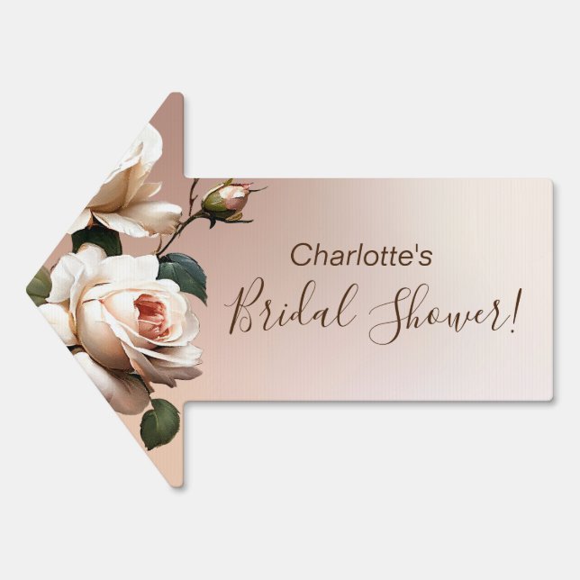 Gorgeous Blush Beige Rose Bridal Shower Arrow  Sign (Front)