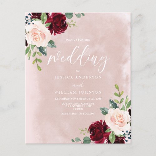 Gorgeous Blush Burgundy Budget Wedding Invitation