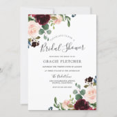 Gorgeous Blush & Burgundy Flowers Bridal Shower Invitation (Front)