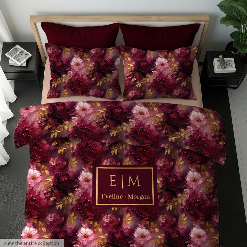 Gorgeous Blush Burgundy Gold Personalized Bedding 