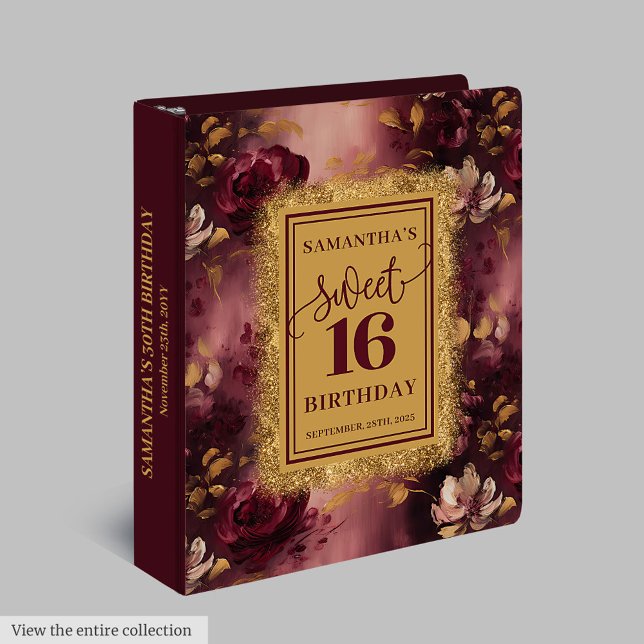 Gorgeous Blush Burgundy Gold Sweet 16 Memory 3 Ring Binder (Gorgeous Blush Burgundy Gold Sweet 16 Memory 3 ring binder)