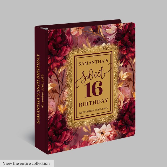 Gorgeous Blush Burgundy Gold Sweet 16 Photo Book 3 Ring Binder (Gorgeous Blush Burgundy Gold Sweet 16 Photo Book 3 ring binder)