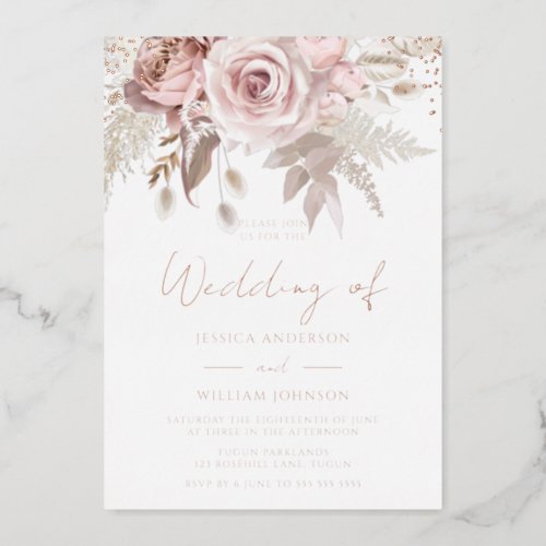 Gorgeous Blush  Dusty Rose Wedding Rose Gold Foil Invitation