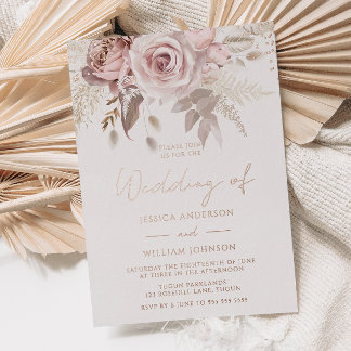 Gorgeous Blush & Dusty Rose Wedding Rose Gold Foil Invitation
