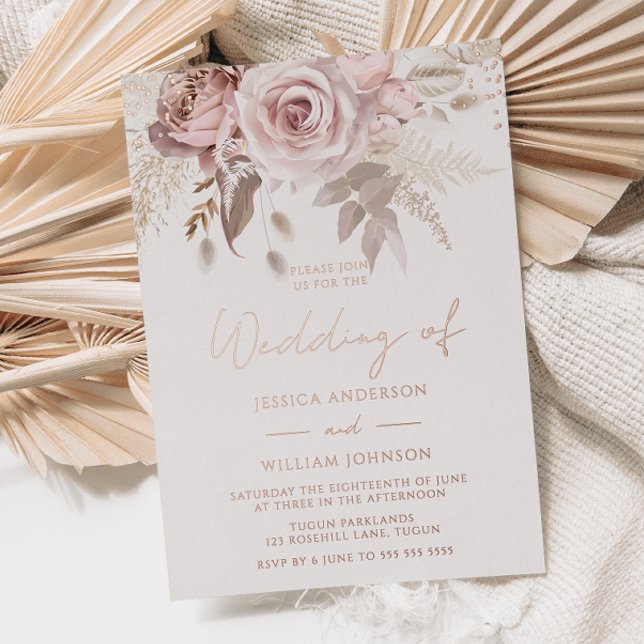 Gorgeous Blush & Dusty Rose Wedding Rose Gold Foil Invitation (Creator Uploaded)