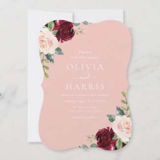 Gorgeous Blush Elegance Burgundy Floral Wedding  Invitation