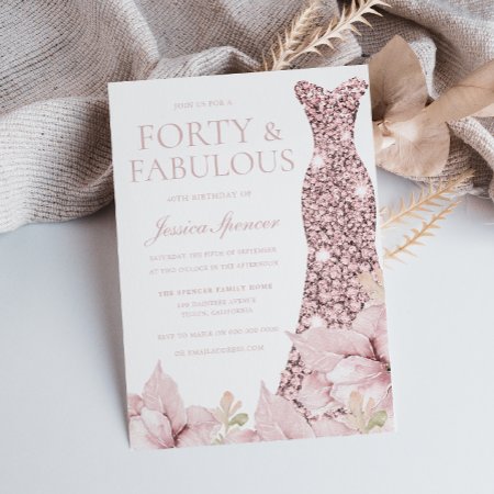 Gorgeous Blush Floral & Dress 40th Birthday Party Invitation