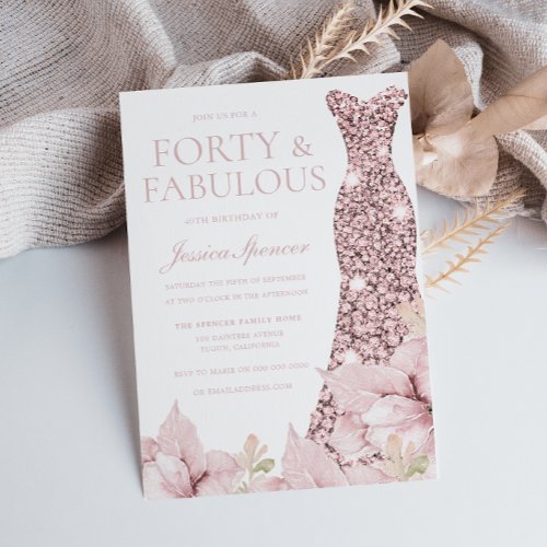 Gorgeous Blush Floral  Dress 40th Birthday Party Invitation