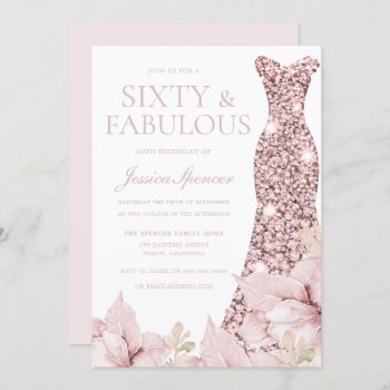 Gorgeous Blush Floral & Dress 60th Birthday Party Invitation by Nicheandnest at Zazzle