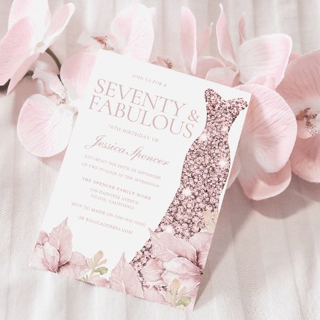 Gorgeous Blush Floral & Dress 70th Birthday Party Invitation