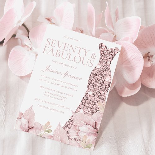 Gorgeous Blush Floral  Dress 70th Birthday Party Invitation