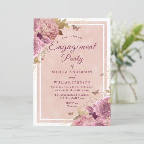 Gorgeous Blush Floral Engagement Party Invitation