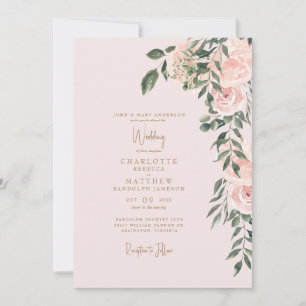 Gorgeous Blush Floral Gold Text Blush Wedding Invitation