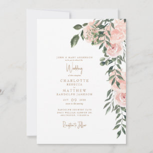 Gorgeous Blush Floral Gold Text White Wedding  Invitation