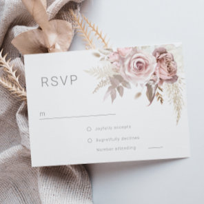 Gorgeous Blush Floral Modern Wedding  RSVP Card