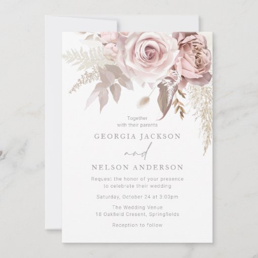 Gorgeous Blush Floral Wedding Invitation | Zazzle